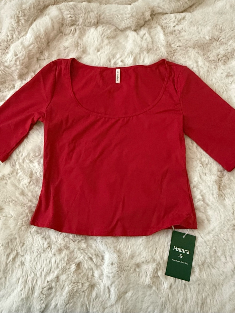 HALARA Red Scoop Neck 3/4 Sleeve Cropped Women's Top
